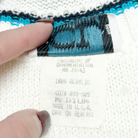 Vintage 80s Preppy Cricket Lane Nautical Knit White Vest Oversize Size M - Picture 4 of 7